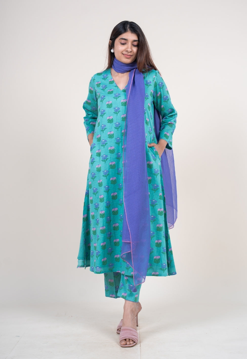 Bright Purple Solid Kota Doria Cotton Dupatta with Tassels