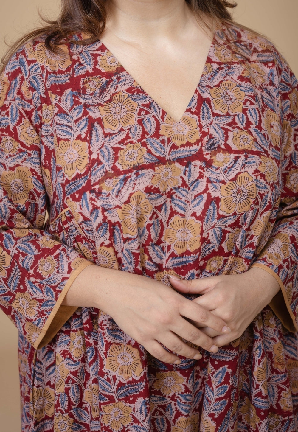 Sifra Red Kalamkari Cotton Kali Kurta