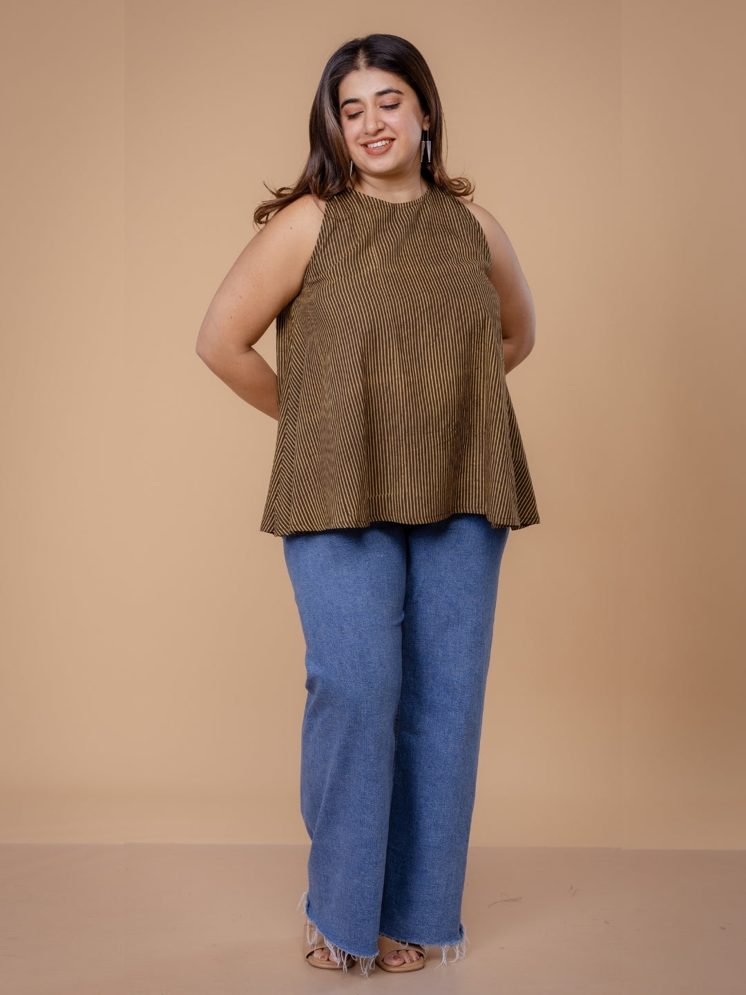 Parveen Brown Ajrakh Cotton A Line Short Top