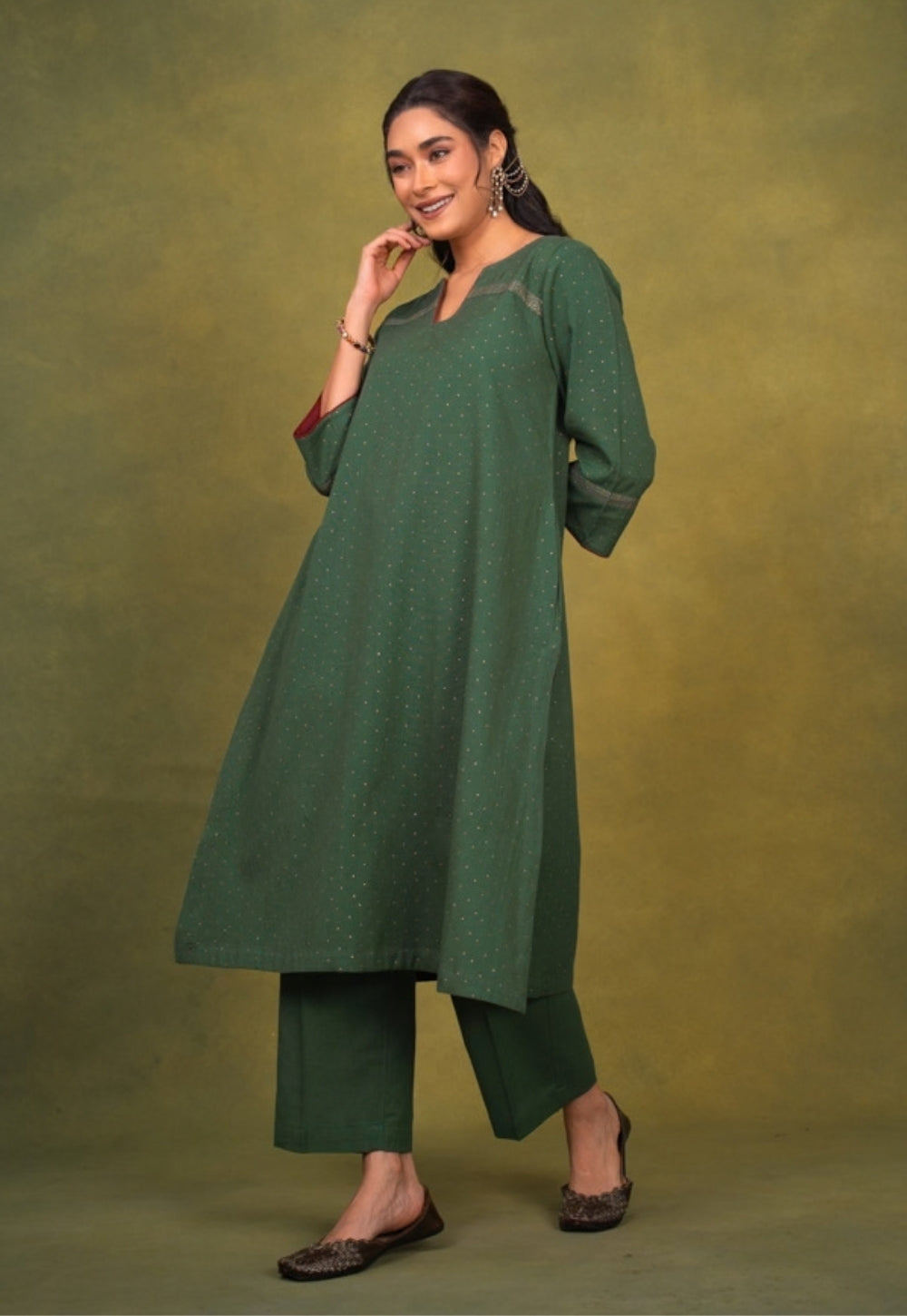 Ishira Green Rogan Handblock Printed Cotton Straight Kurta Suit Set (Set of 3)
