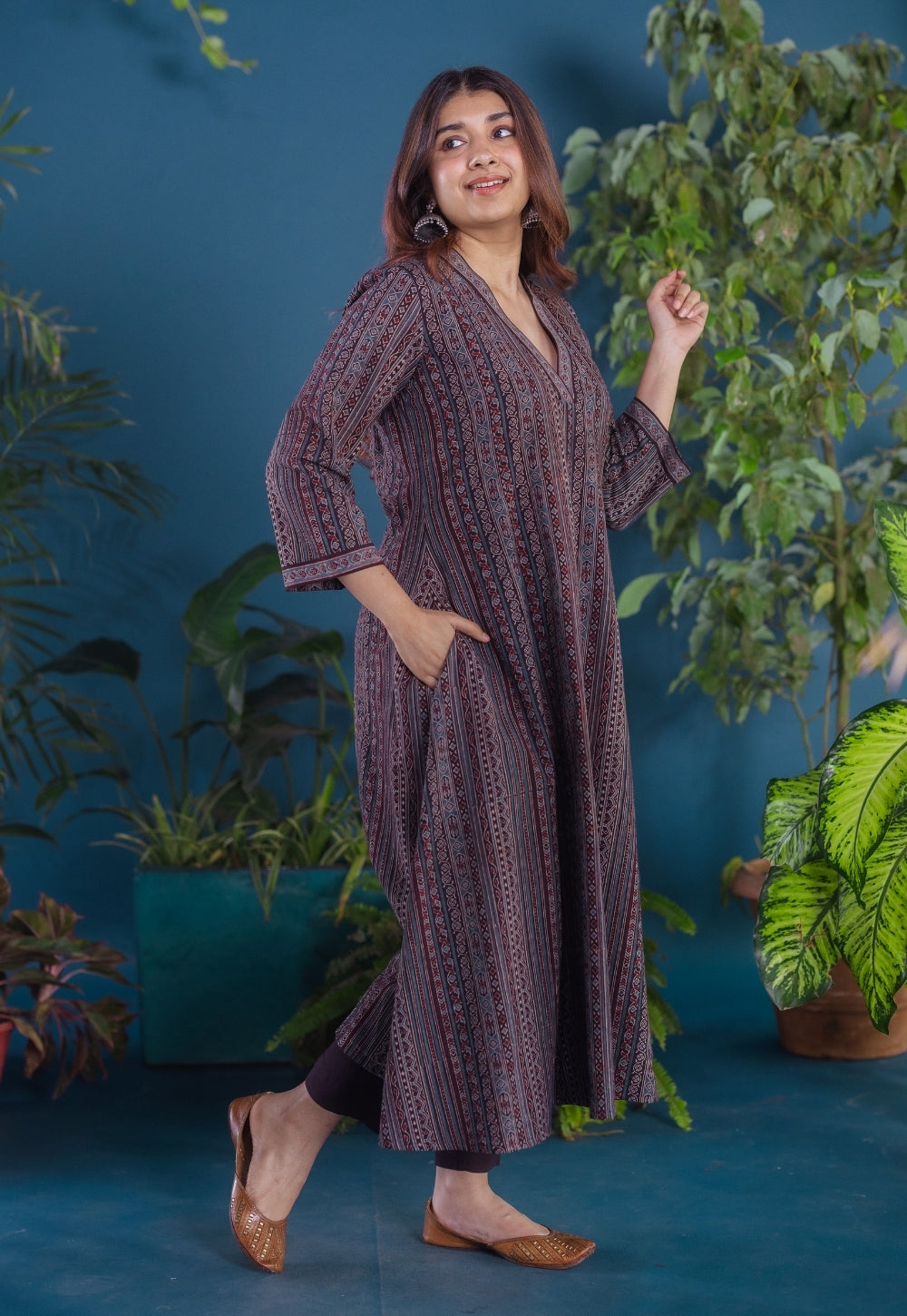 Rosa Black Ajrakh Cotton Jhabbha Kali Kurta