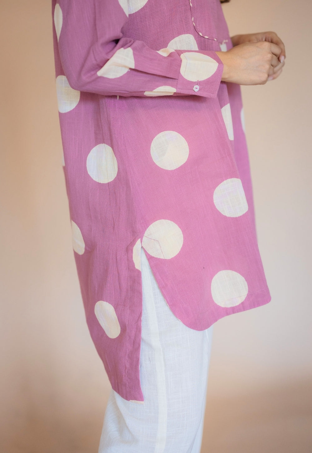 Naaz Pink Hand Block Print Slub Cotton A Line Short Top