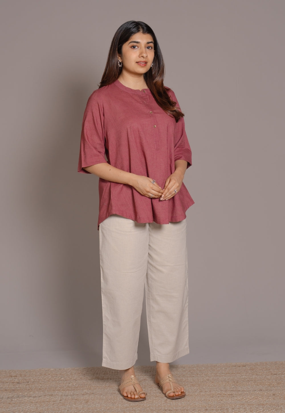 Ruby Red Solid Slub Cotton A-Line Short Top - DyeVerse