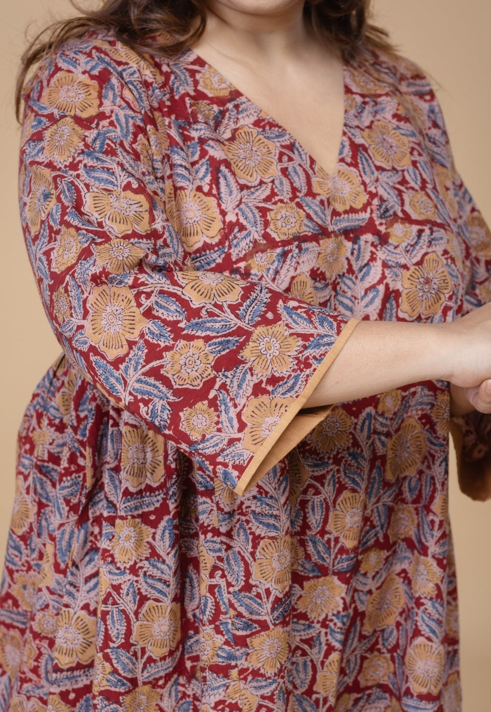 Sifra Red Kalamkari Cotton Kali Kurta