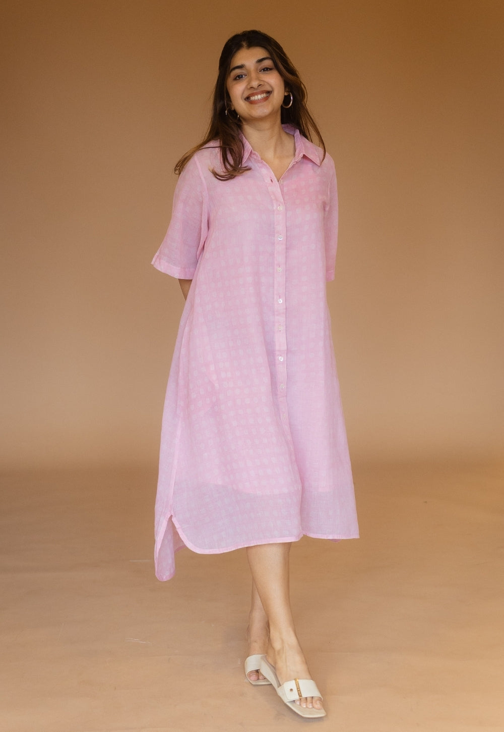 Shama Pink Batik MulMul A Line Dress with Slip