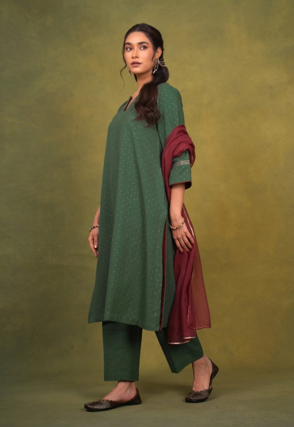 Ishira Green Rogan Handblock Printed Cotton Straight Kurta Suit Set (Set of 3)