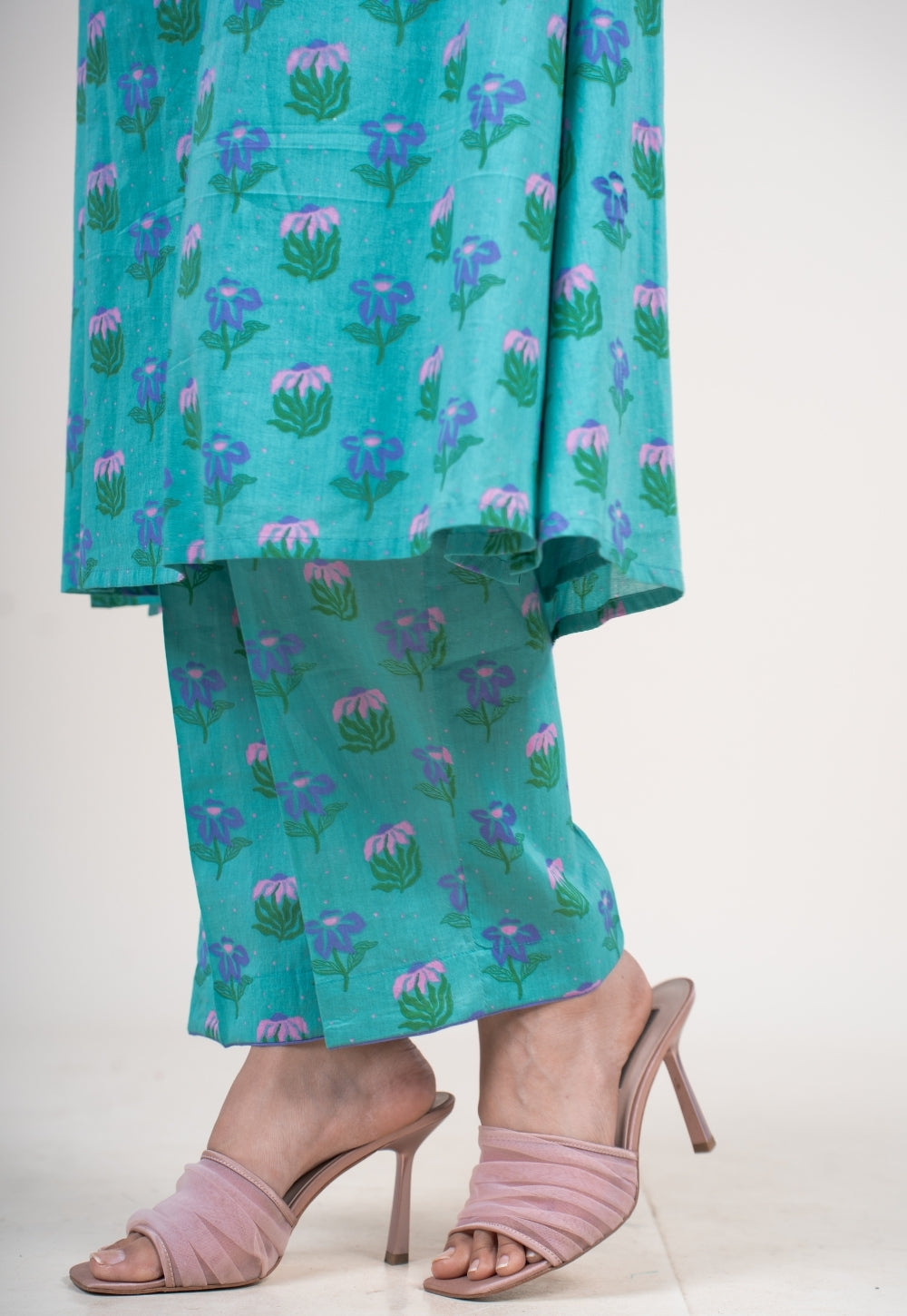 Prita Teal Blue Printed Mul Narrow Pant