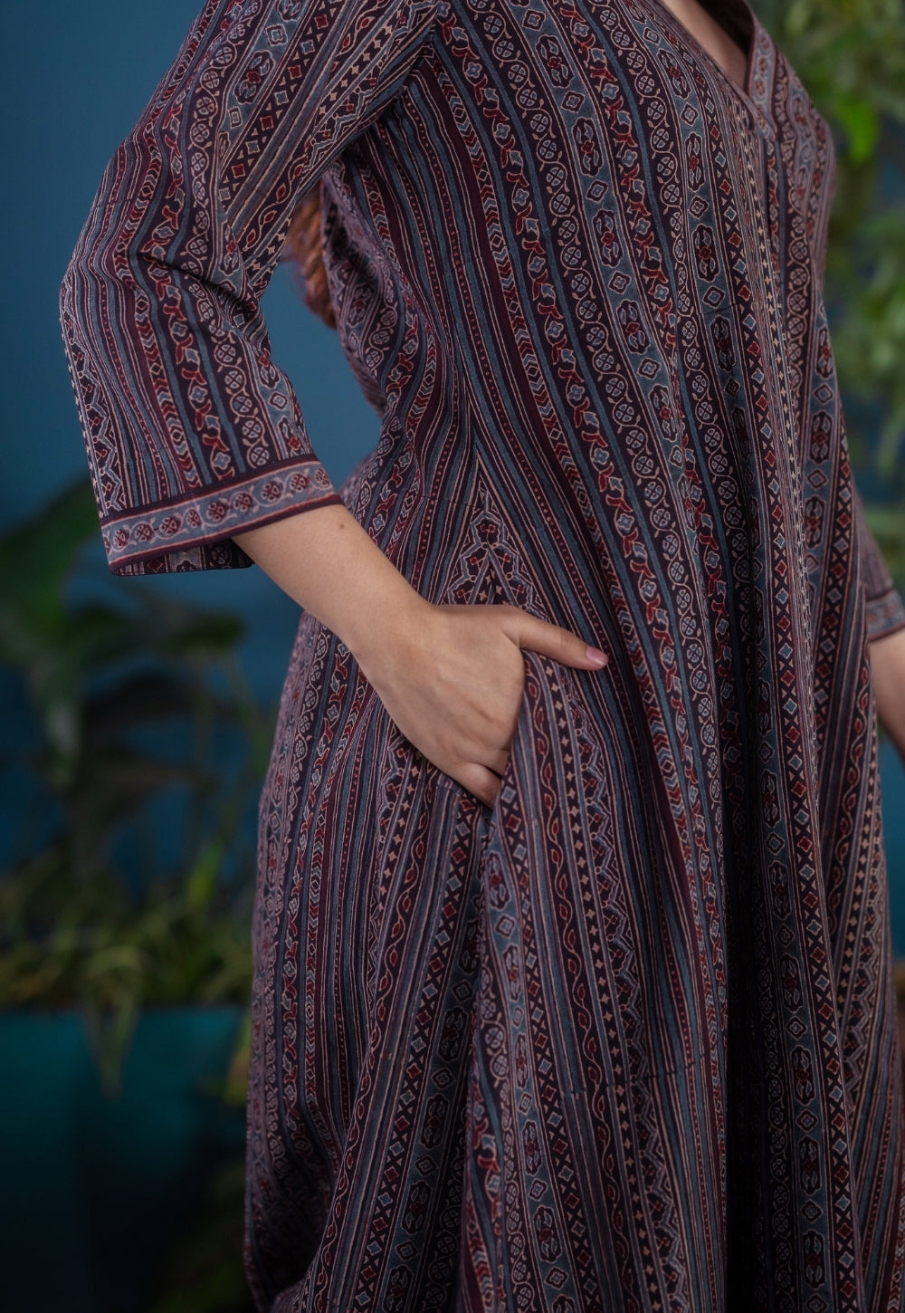 Rosa Black Ajrakh Cotton Jhabbha Kali Kurta