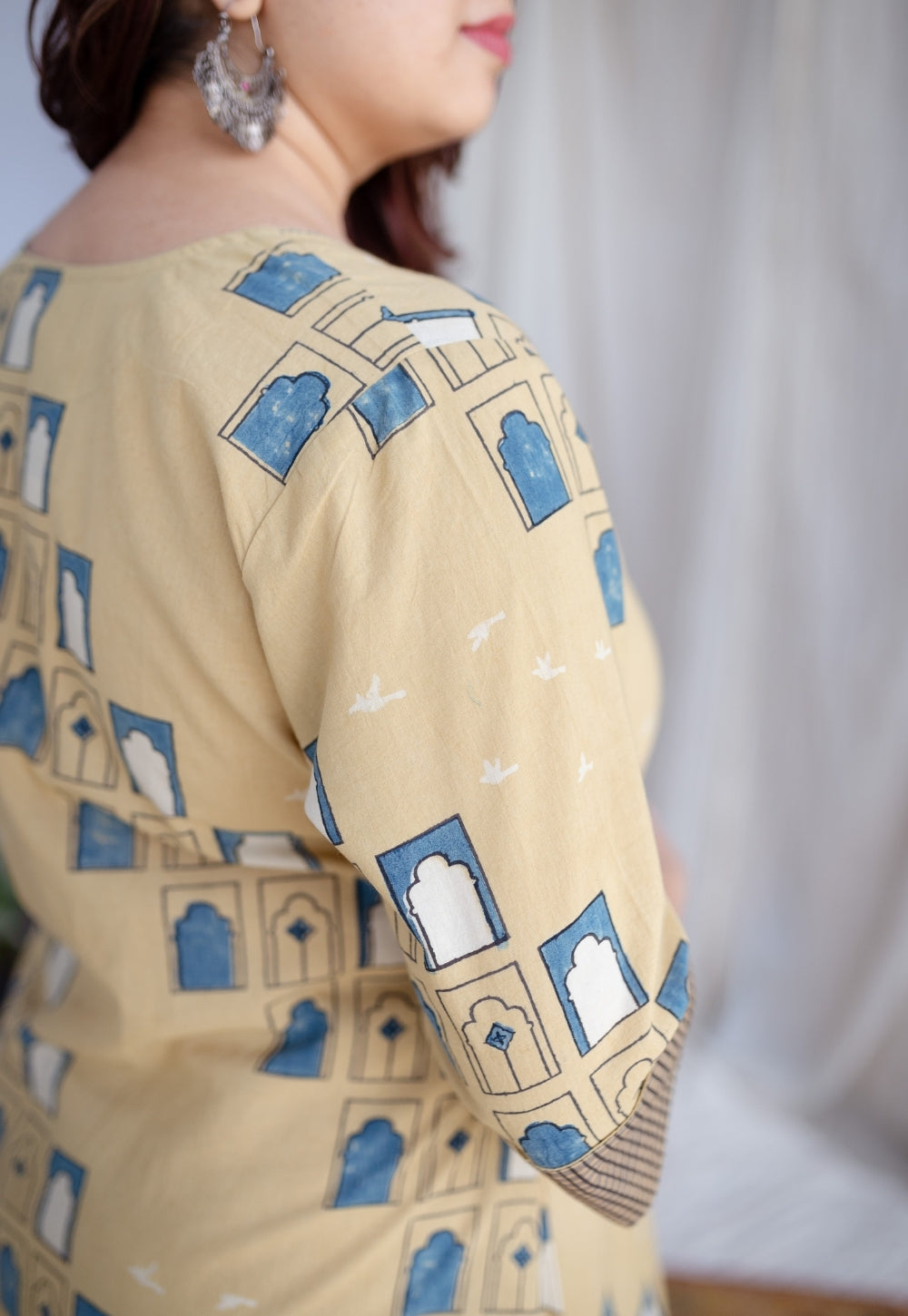 Jaipur Jharoka Ajrakh Cotton Hand Embroidered Kali Kurta