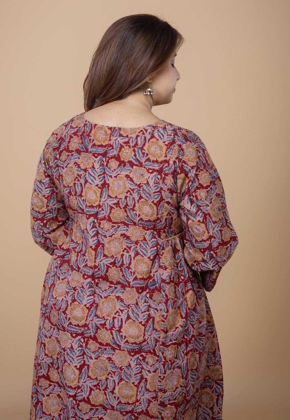 Sifra Red Kalamkari Cotton Kali Kurta