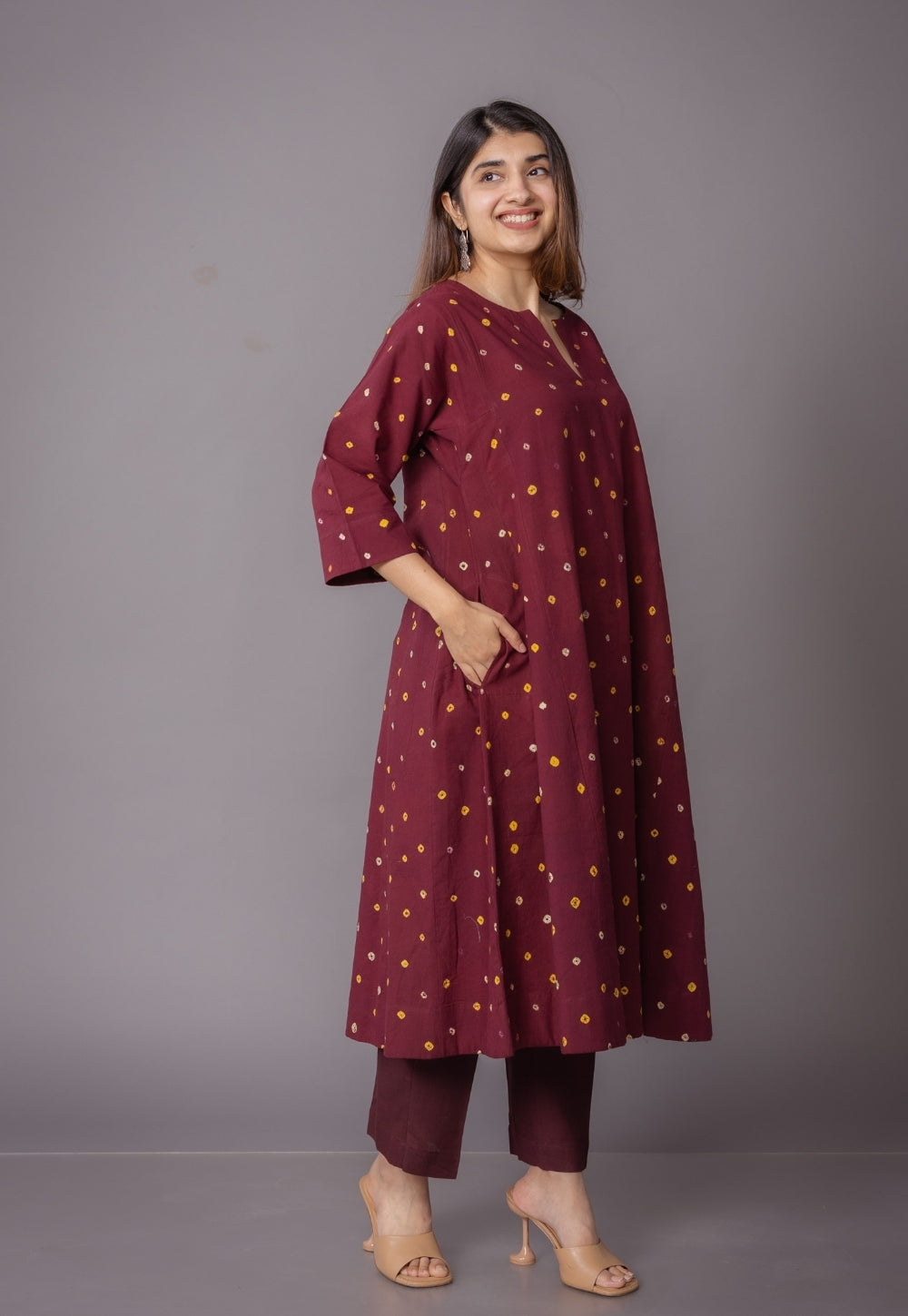 Nyra Red Bandhani Cotton Jhabbha Kali Suit Set with Embroidery (Set of 3)
