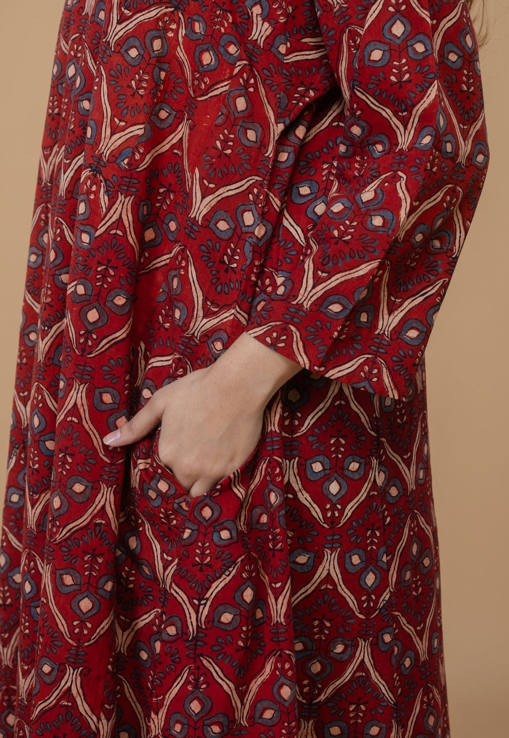 Nyra Red Ajrakh Cotton Jhabbha Kali Kurta