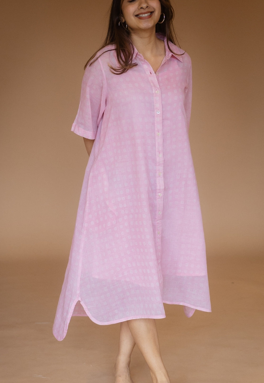 Shama Pink Batik MulMul A Line Dress with Slip