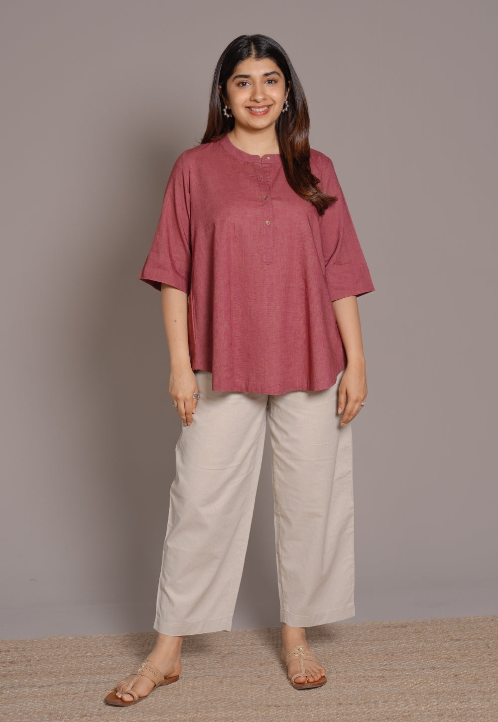 Ruby Red Solid Slub Cotton A-Line Short Top - DyeVerse