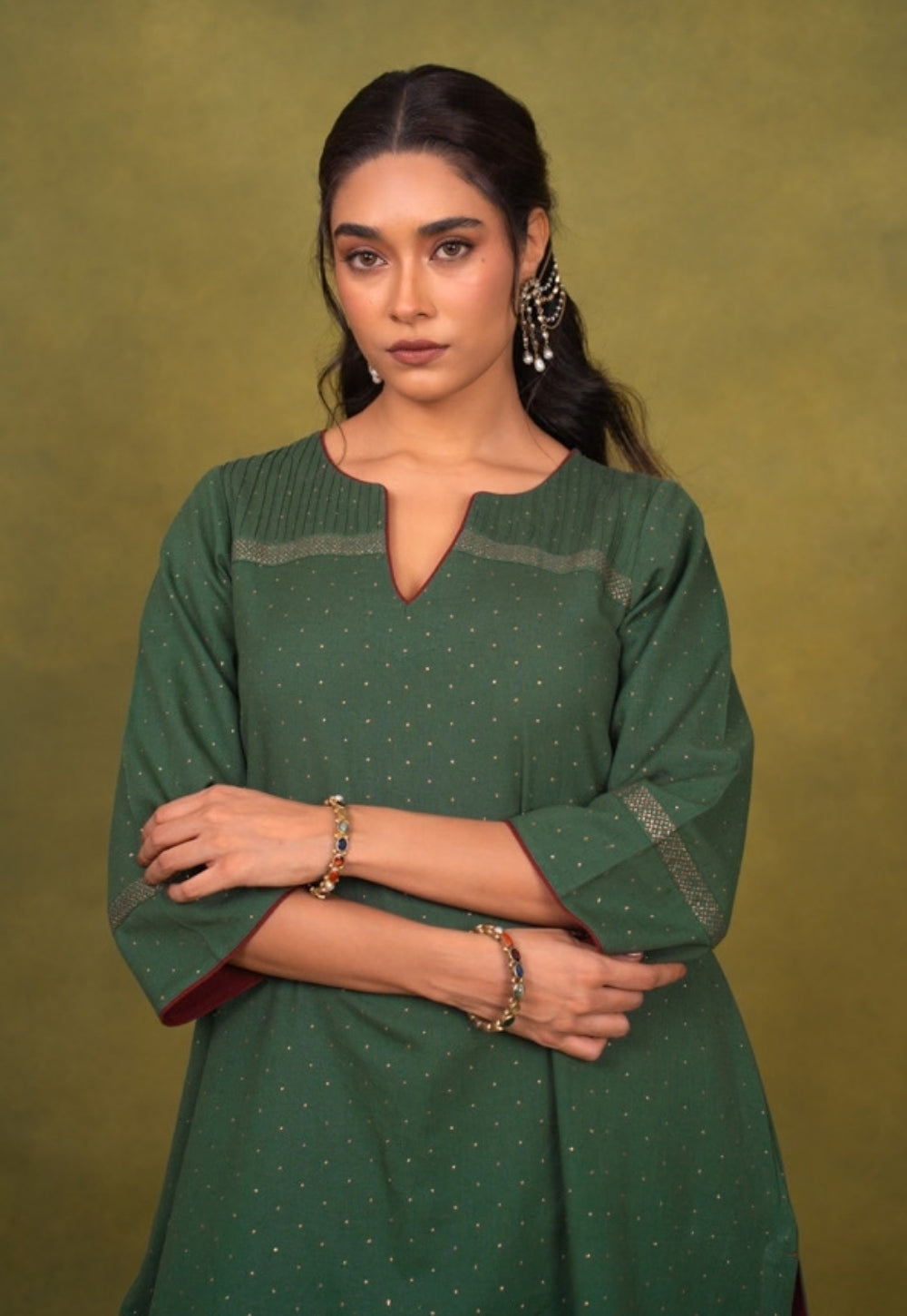 Ishira Green Rogan Handblock Printed Cotton Straight Kurta Suit Set (Set of 3)
