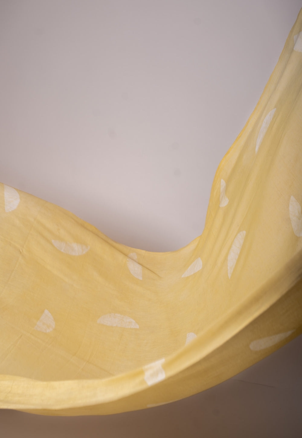 Yellow Semi Circle Pattern Batik Handblock Printed Mul Fabric
