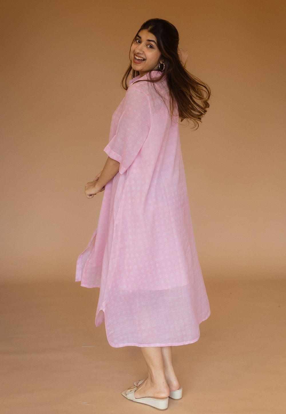 Shama Pink Batik MulMul A Line Dress with Slip