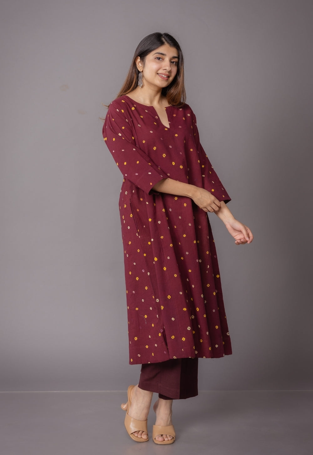 Nyra Red Bandhani Cotton Jhabbha Kali Suit Set with Embroidery (Set of 3)