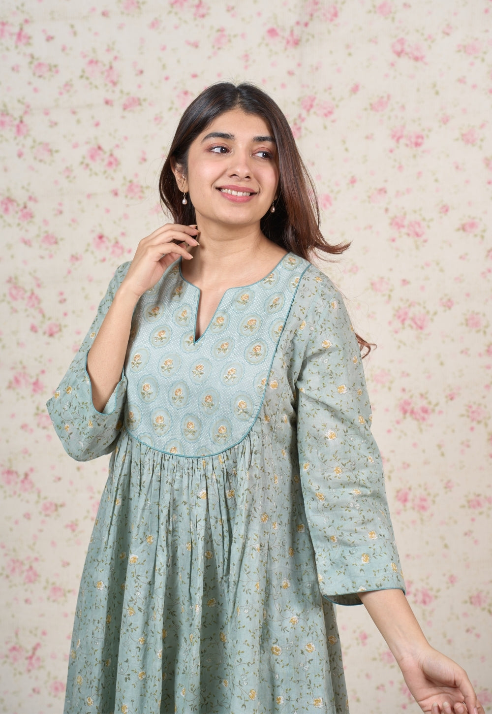 Zelda Blue Sanganeri Mul Cotton Kali Kurta Set (Set of 2)