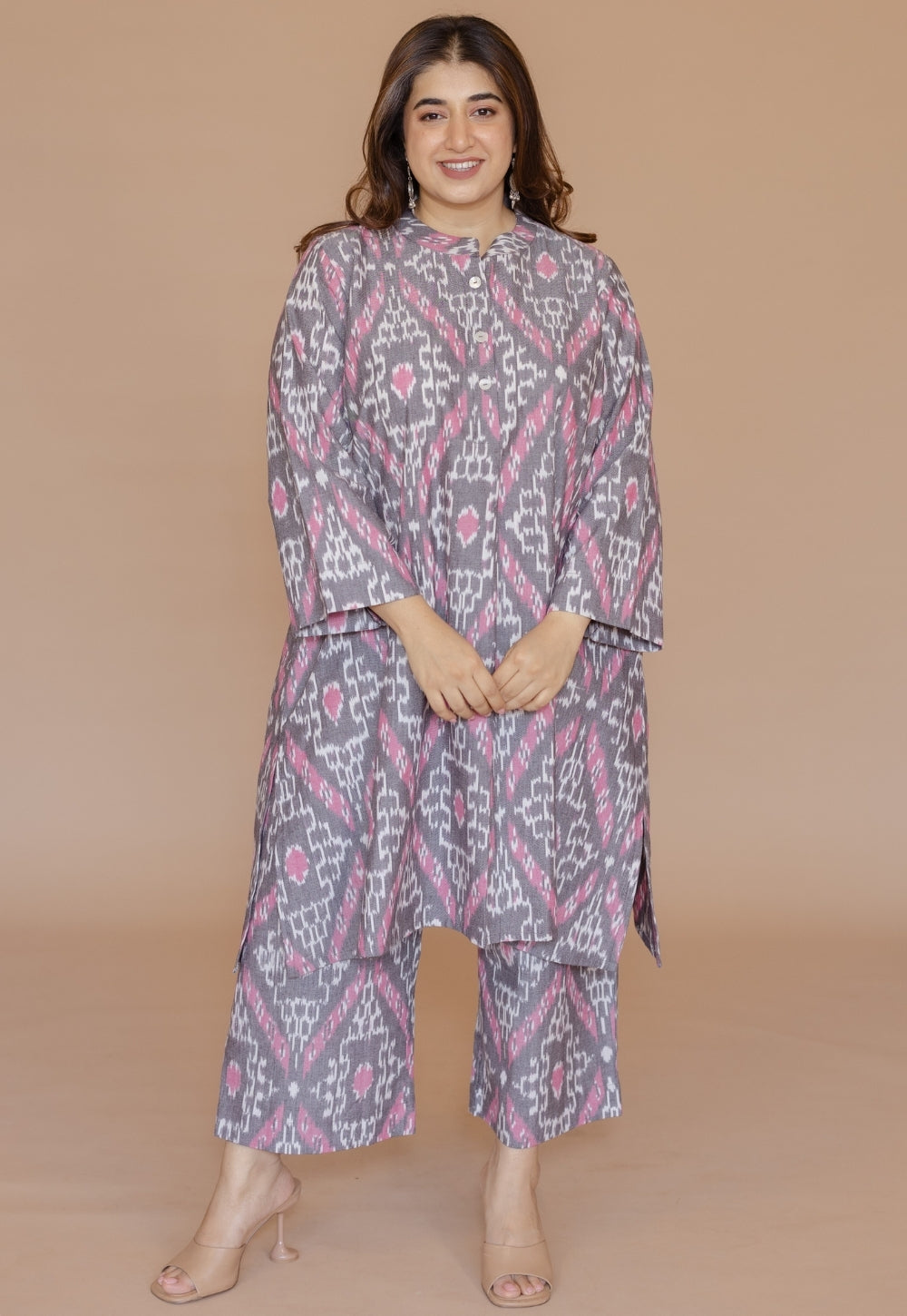 Ayaat Grey Handloom Ikkat Cotton Straight Co-Ord Set