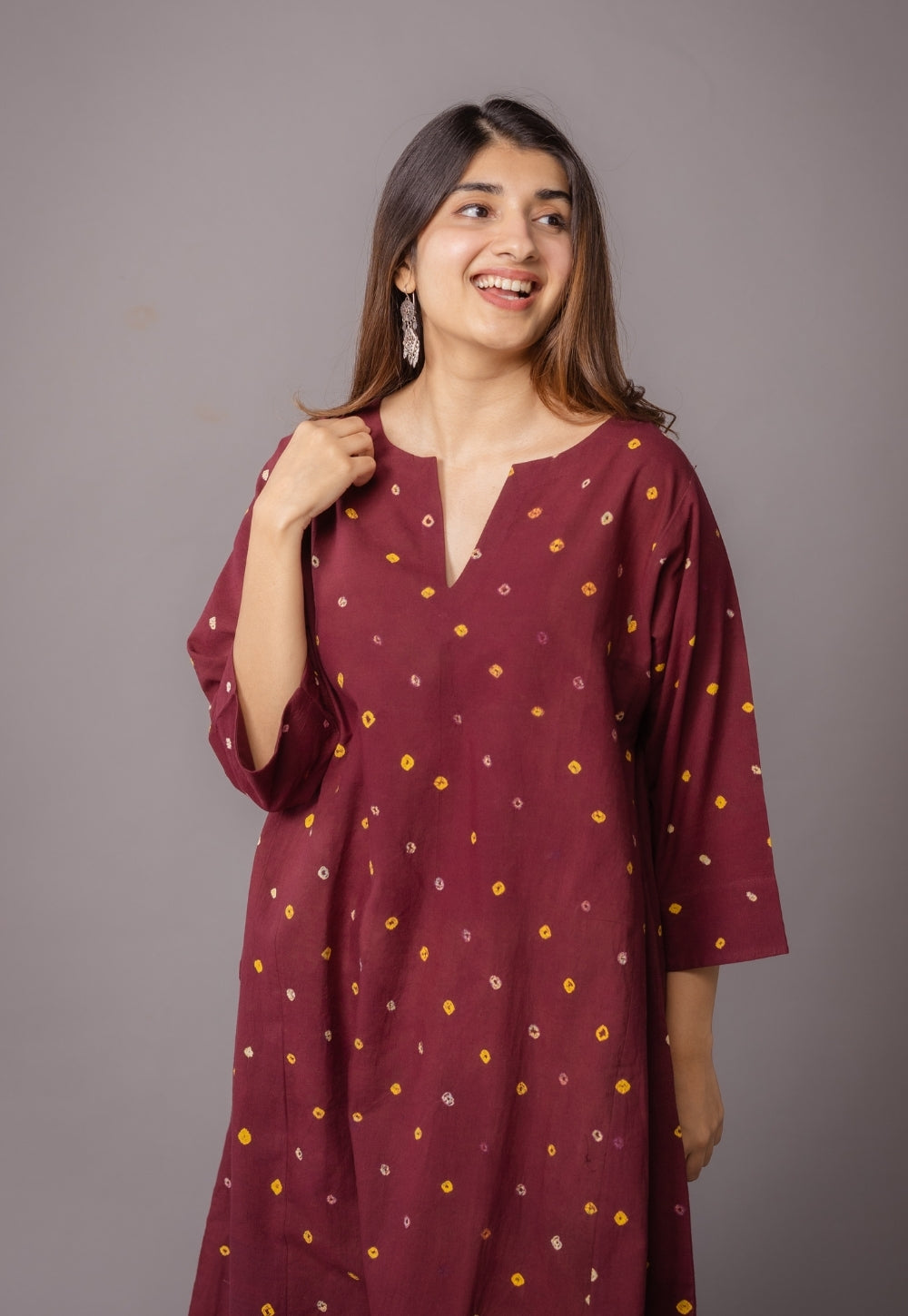 Nyra Red Bandhani Cotton Jhabbha Kurta Set with Embroidery (Set of 2)