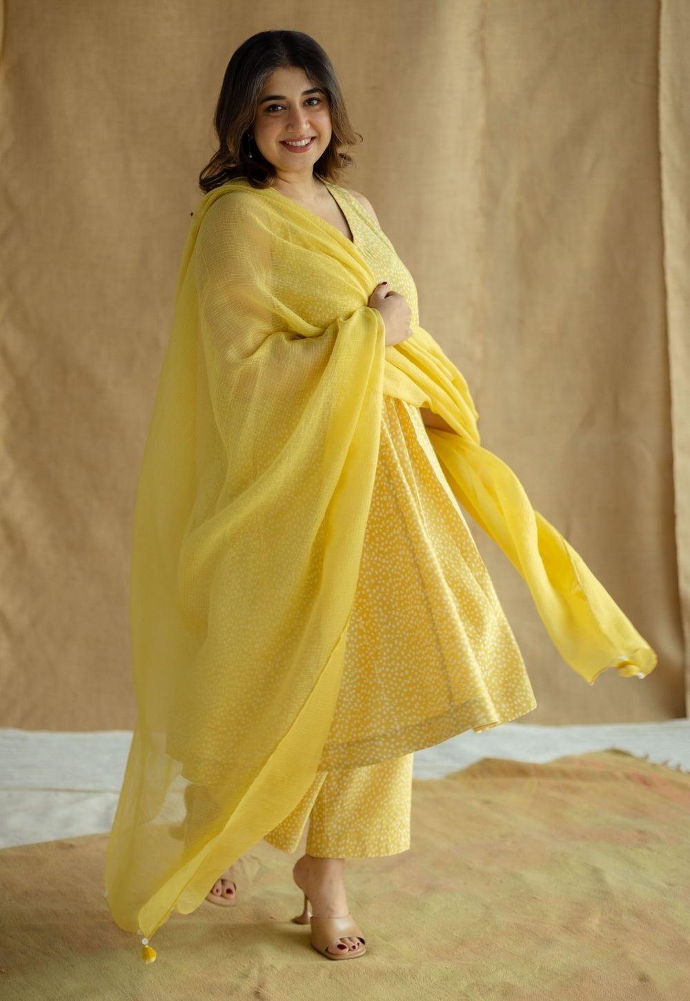 Mustard Solid Cotton Kota Doria Dupatta