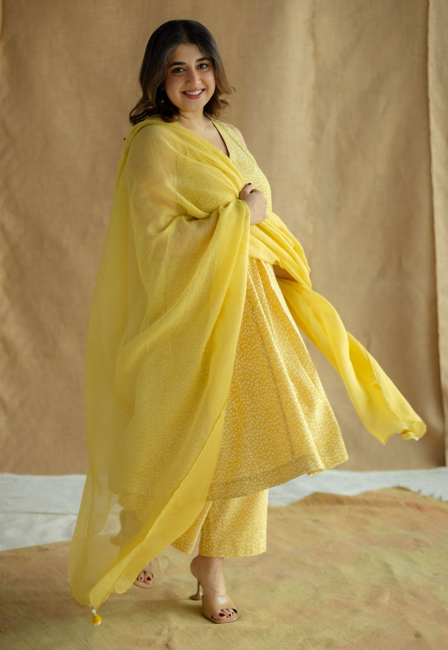 Mustard Solid Cotton Kota Doria Dupatta