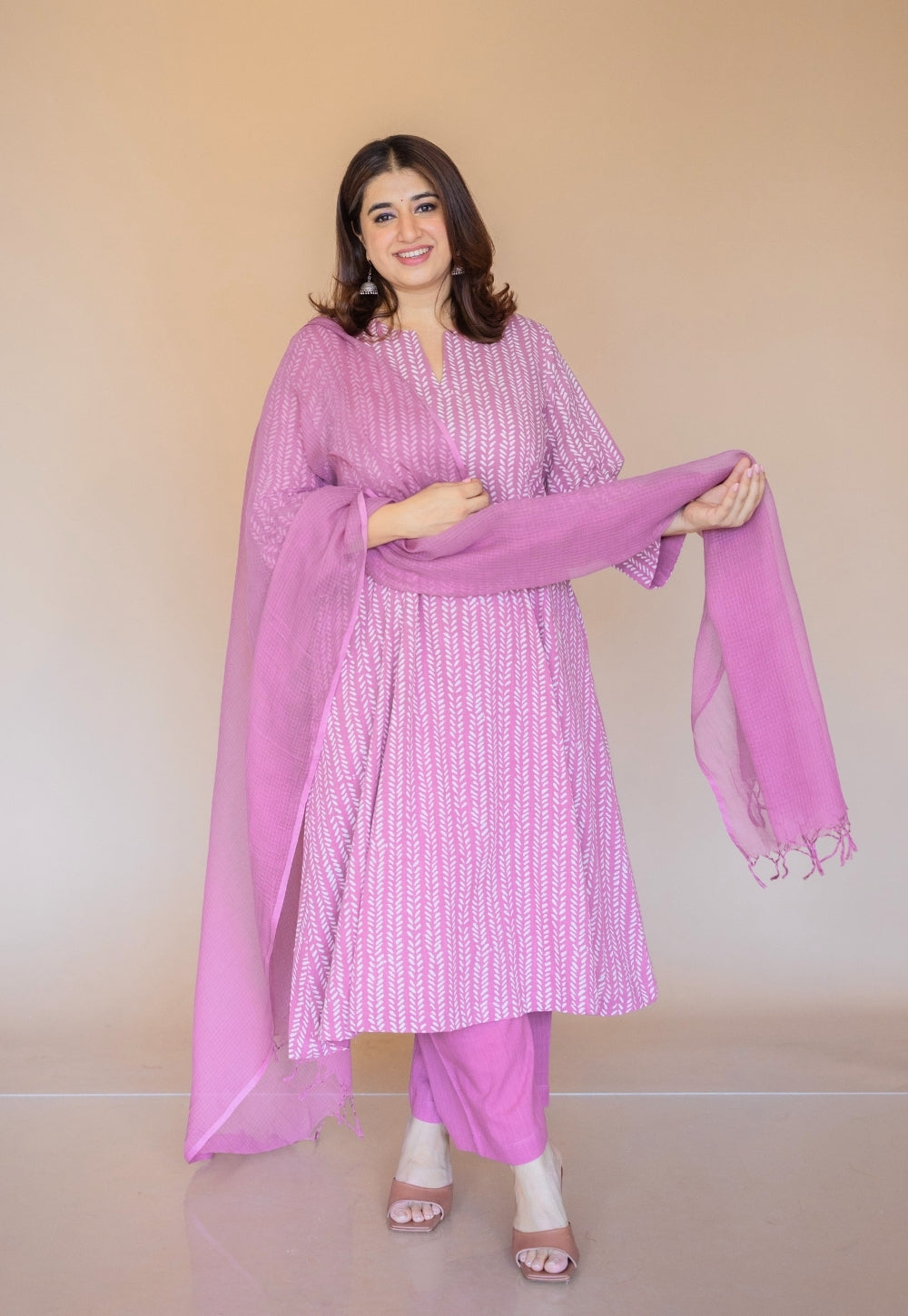 Pink Solid Kota Doria Cotton Dupatta