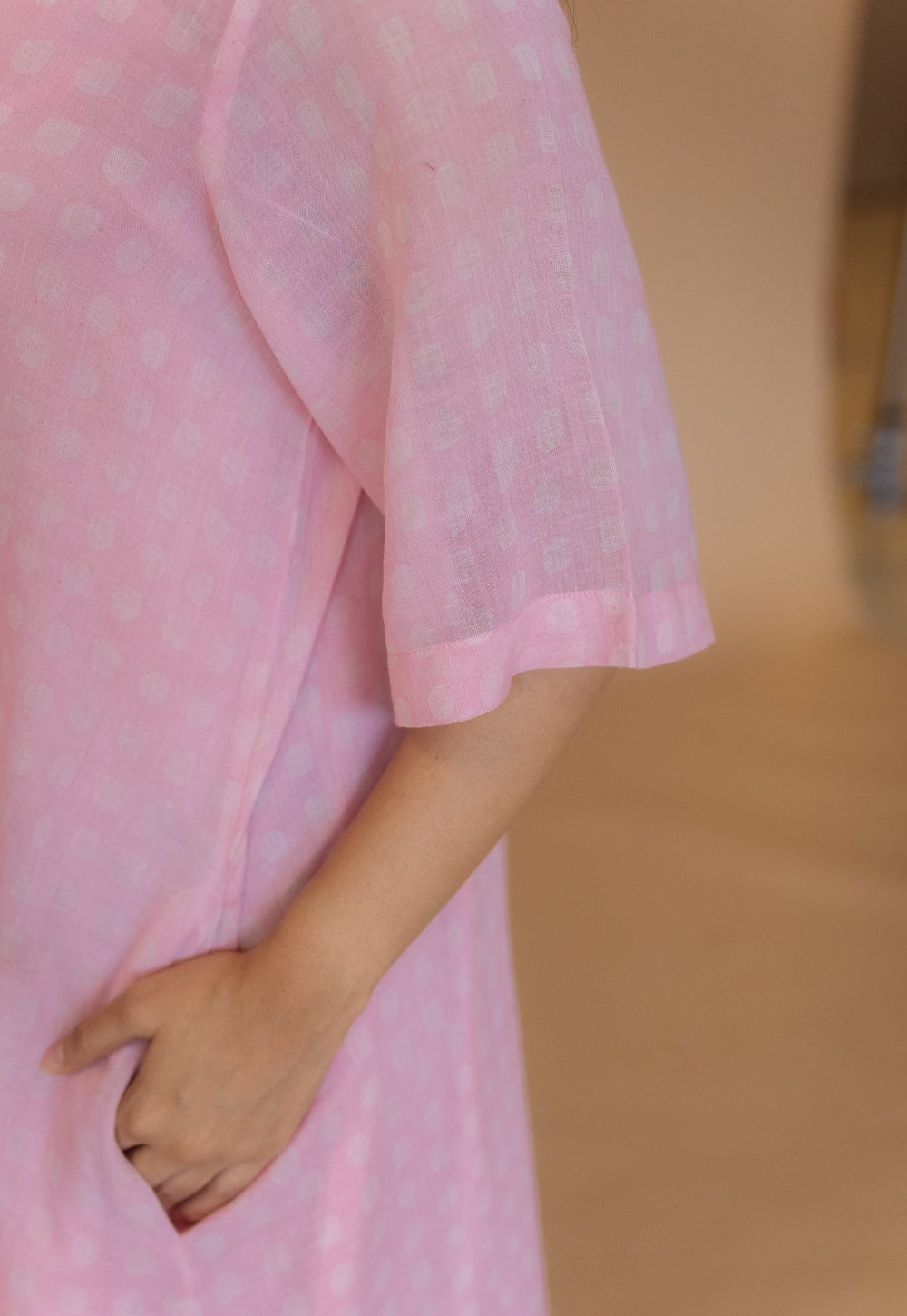 Shama Pink Batik MulMul A Line Dress with Slip