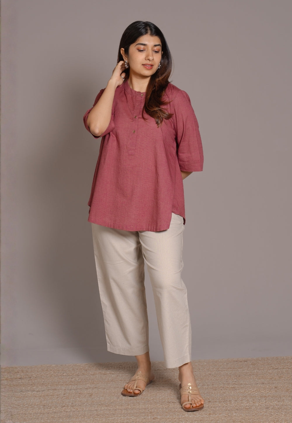 Ruby Red Solid Slub Cotton A-Line Short Top - DyeVerse