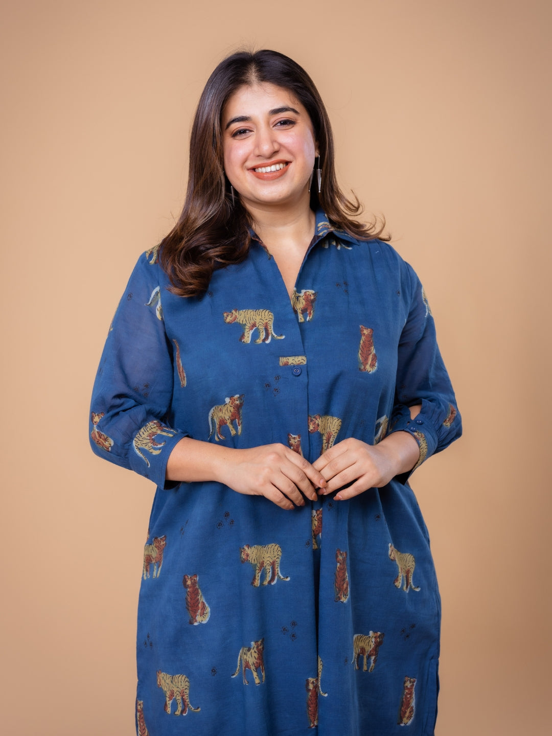 Ridah Blue Ajrakh Mul A Line Dress