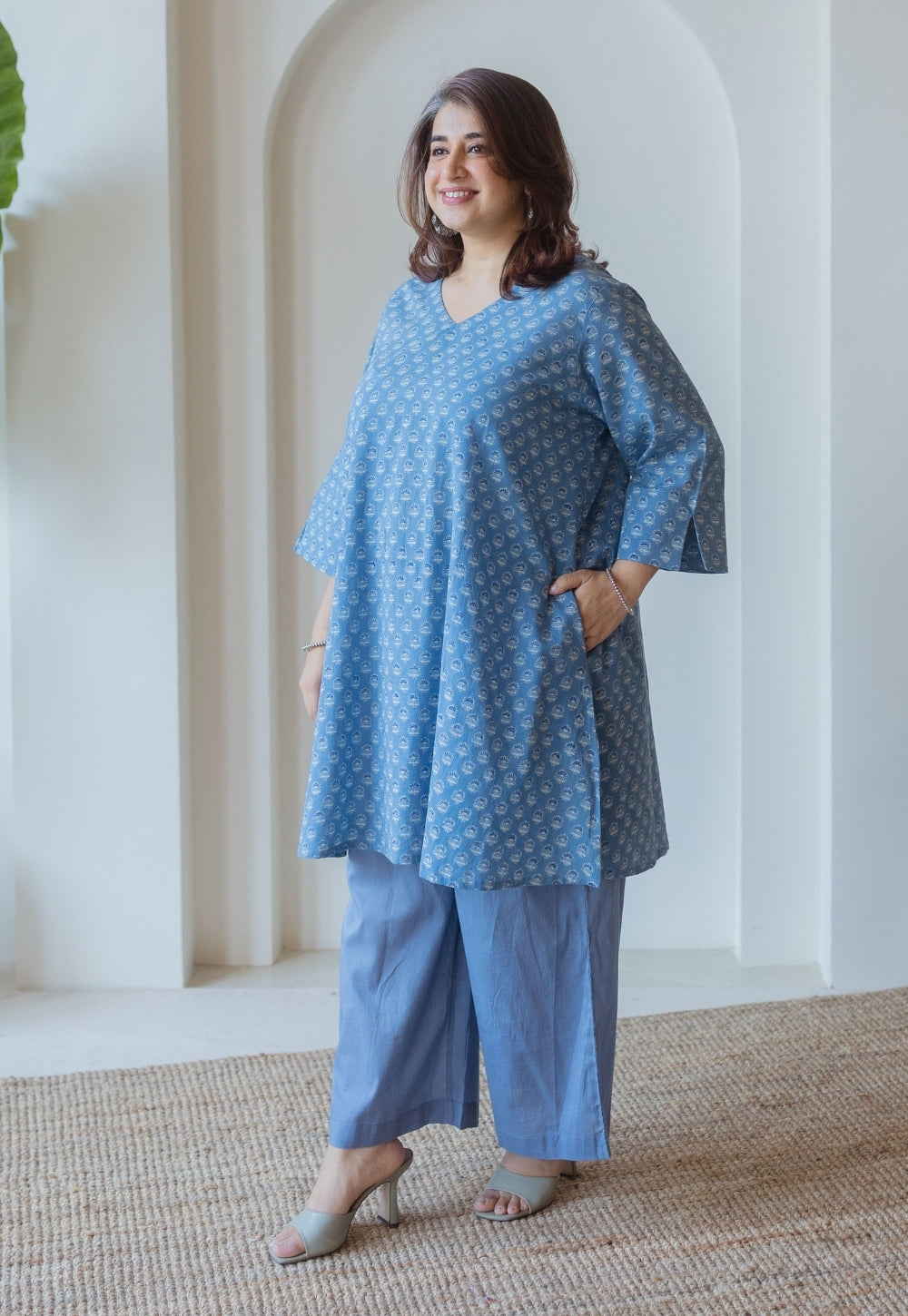 Shaili Blue Ajrakh Cotton A Line Kurta Set (Set of 2)