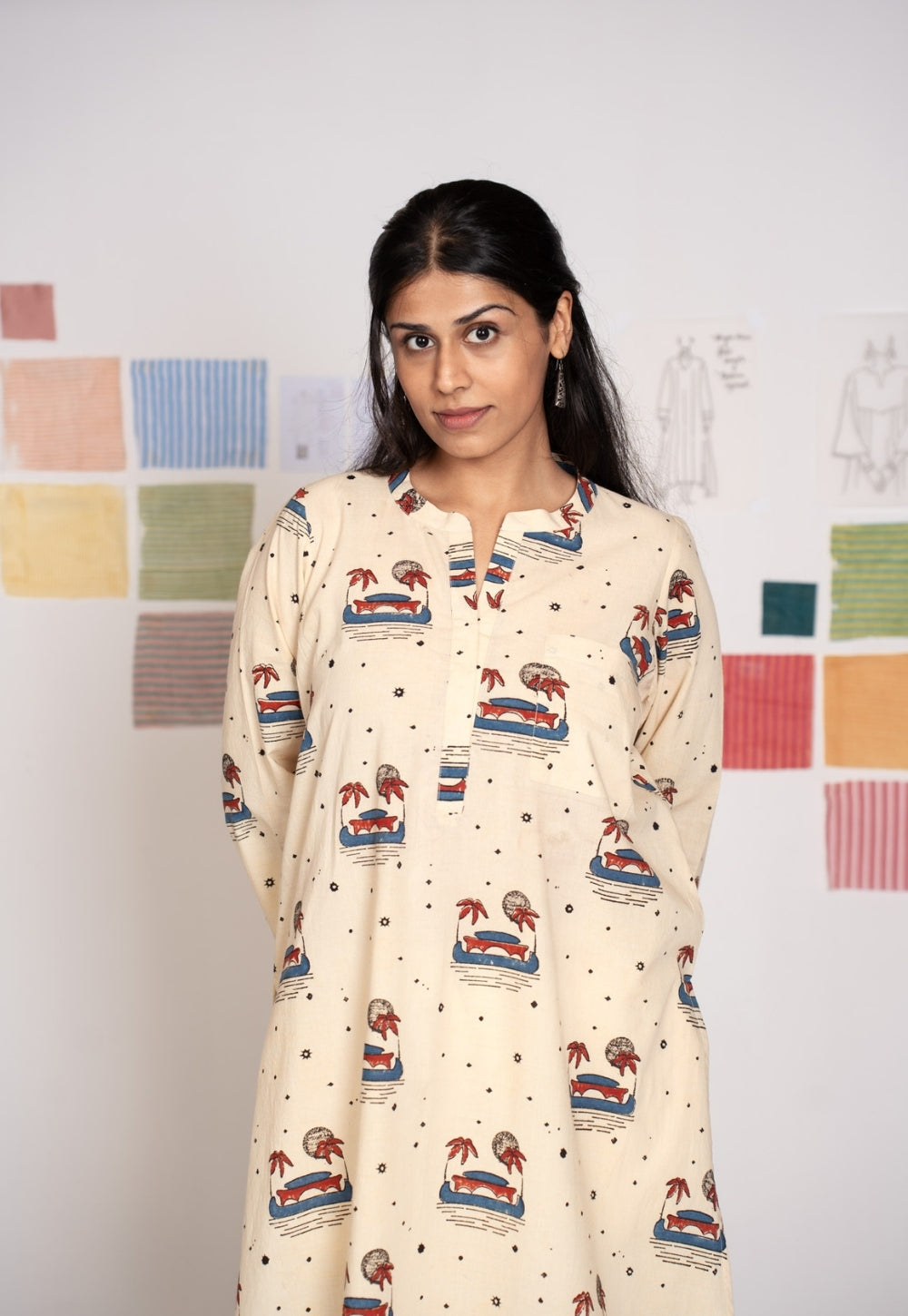 Gulzar White Ajrakh Cotton Straight Kurta