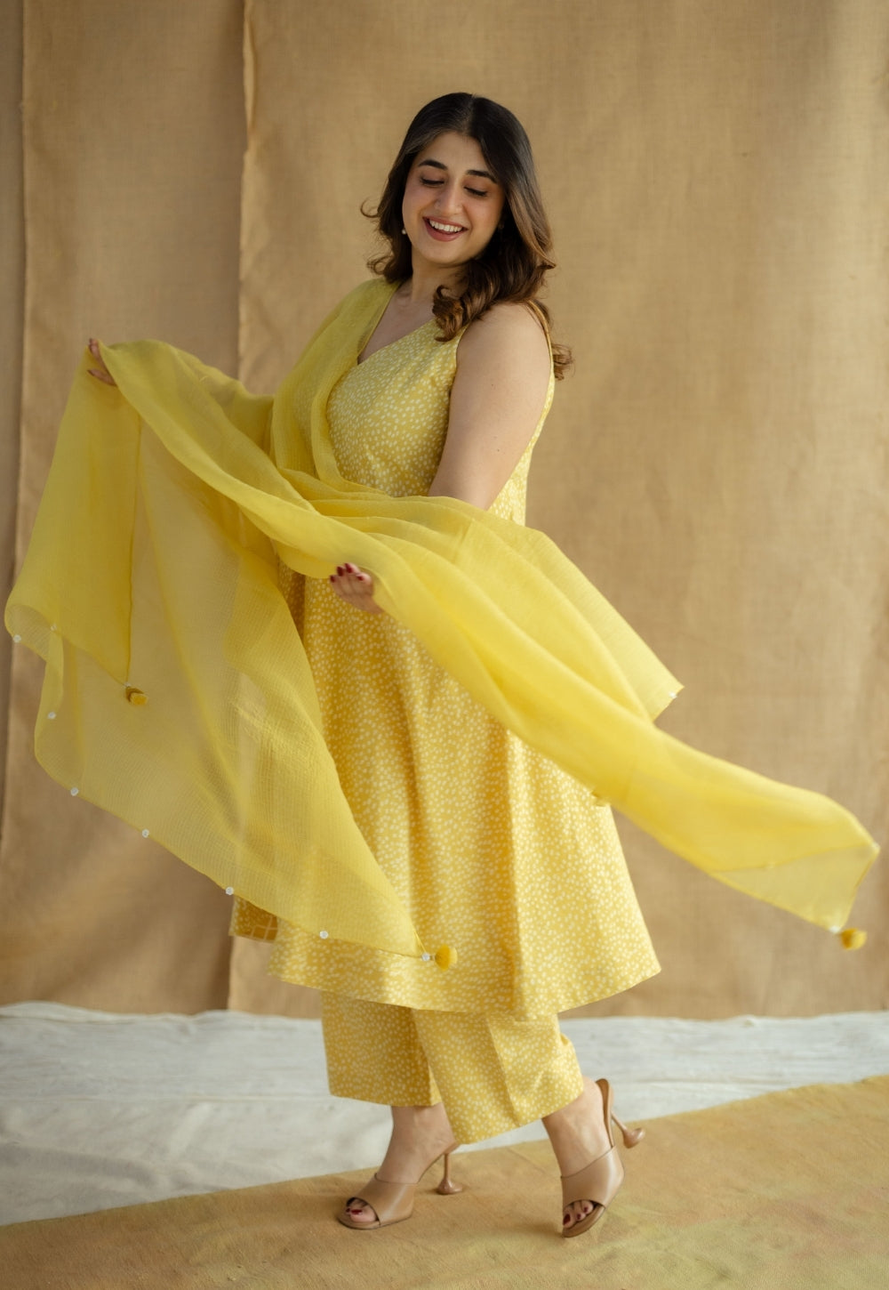 Mustard Solid Cotton Kota Doria Dupatta