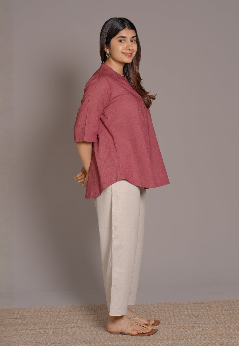 Ruby Red Solid Slub Cotton A-Line Short Top - DyeVerse