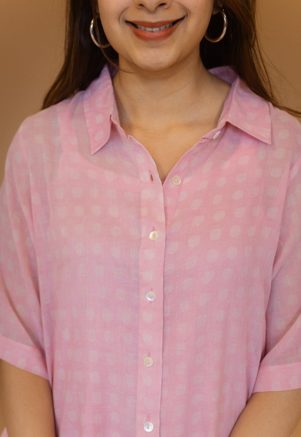 Shama Pink Batik MulMul A Line Dress with Slip