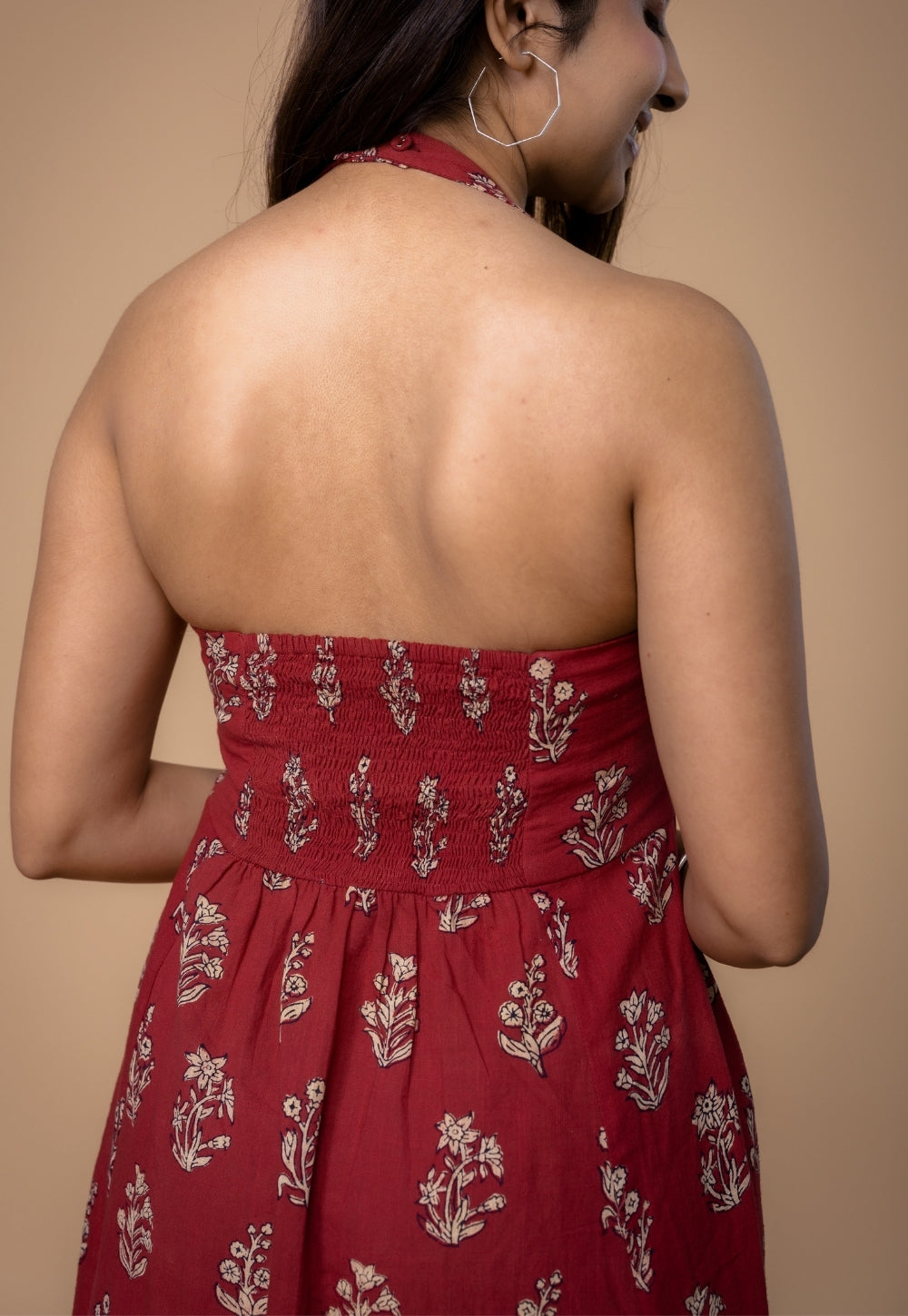 Sanyukta Red Dabu Slub Cotton A Line Dress