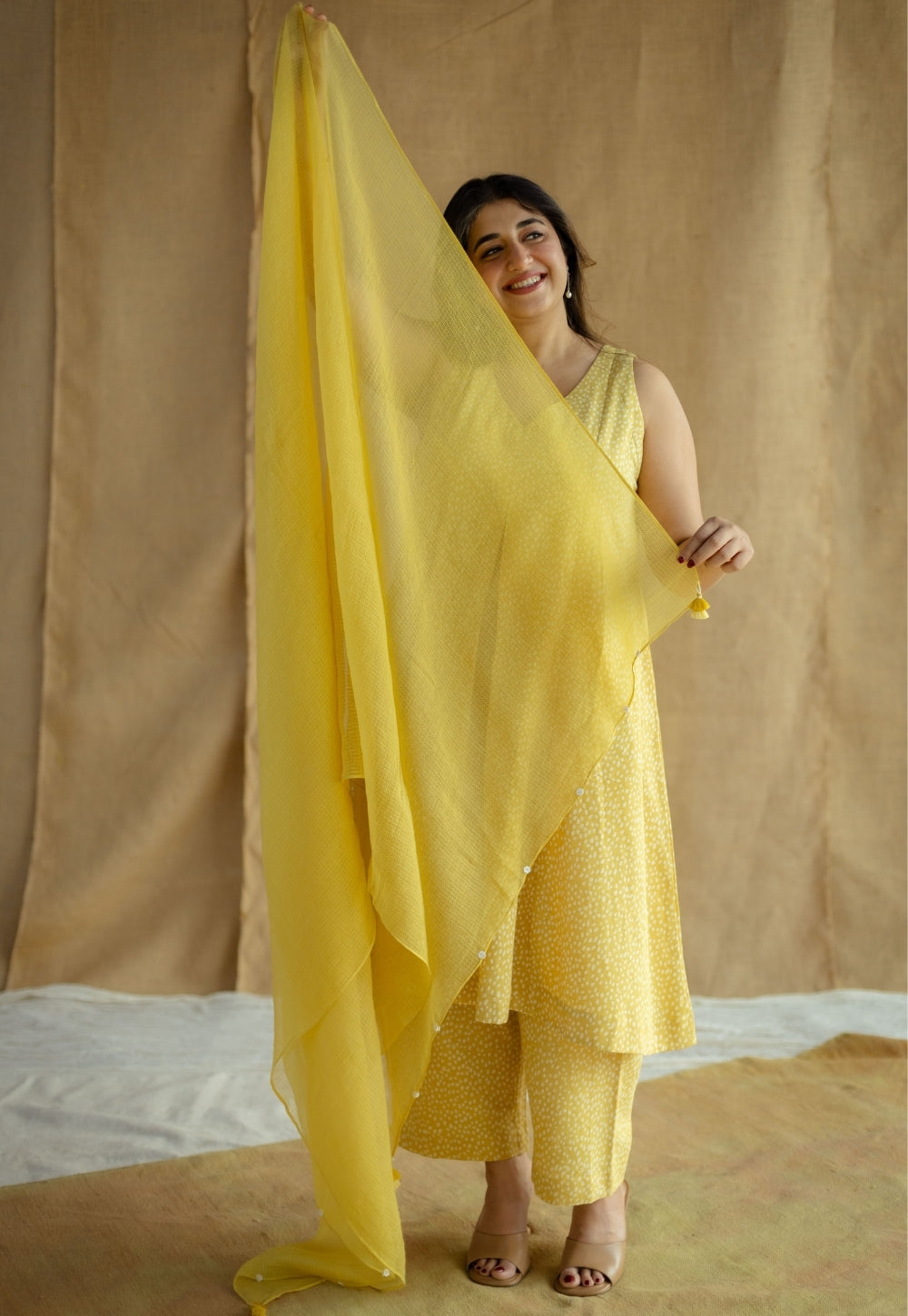 Mustard Solid Cotton Kota Doria Dupatta