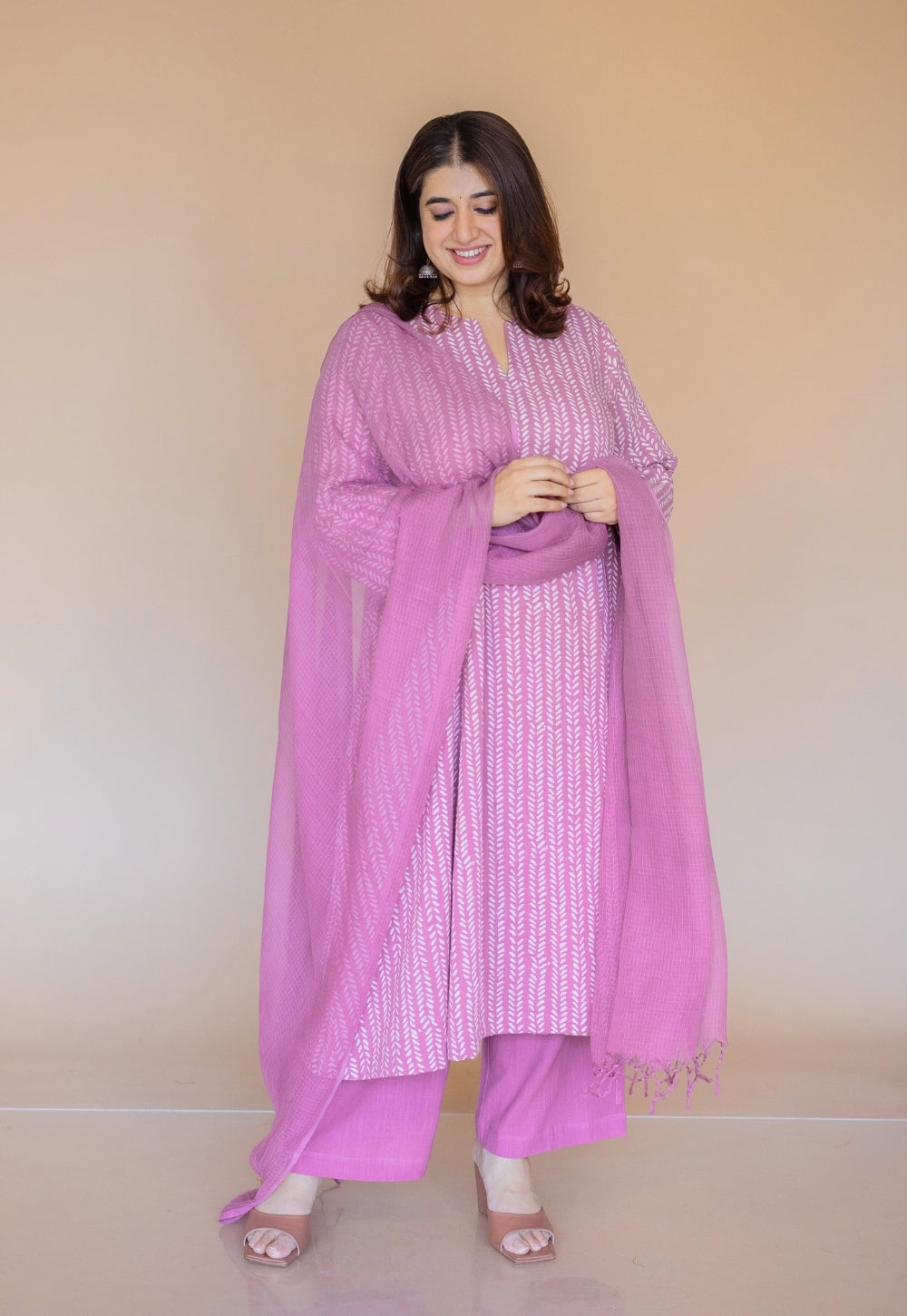 Pink Solid Kota Doria Cotton Dupatta