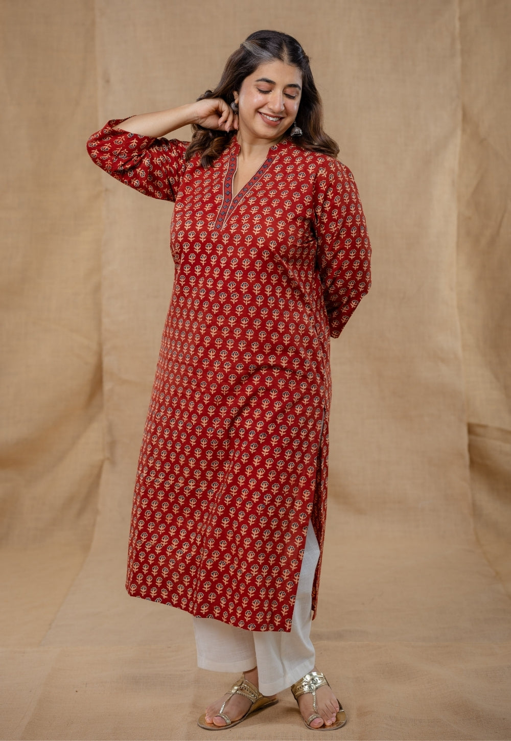 Dia Red Ajrakh Cotton Straight Kurta