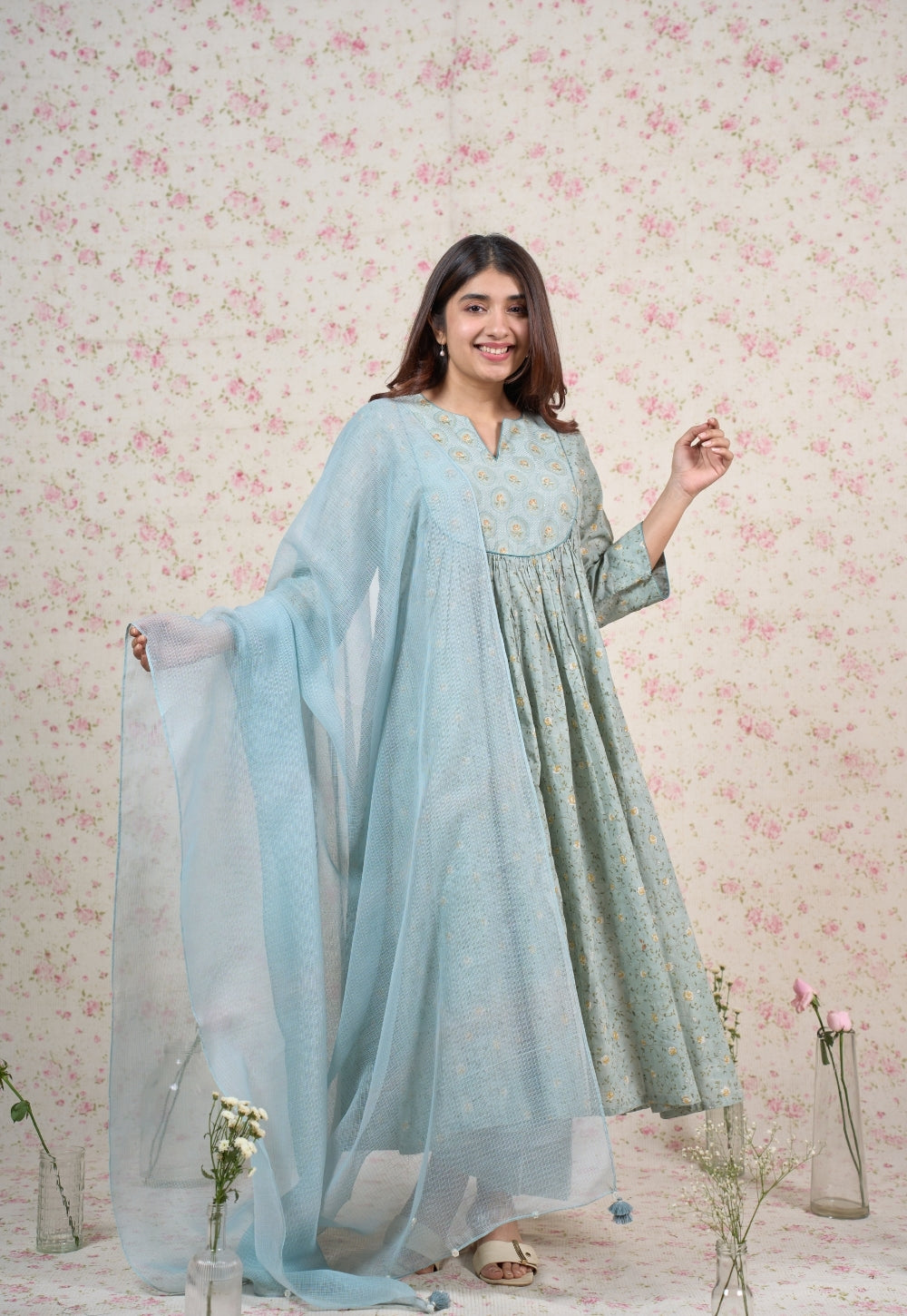 Blue Solid Kota Doria Cotton Dupatta with Tassels