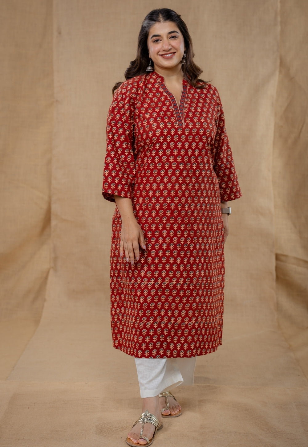 Dia Red Ajrakh Cotton Straight Kurta
