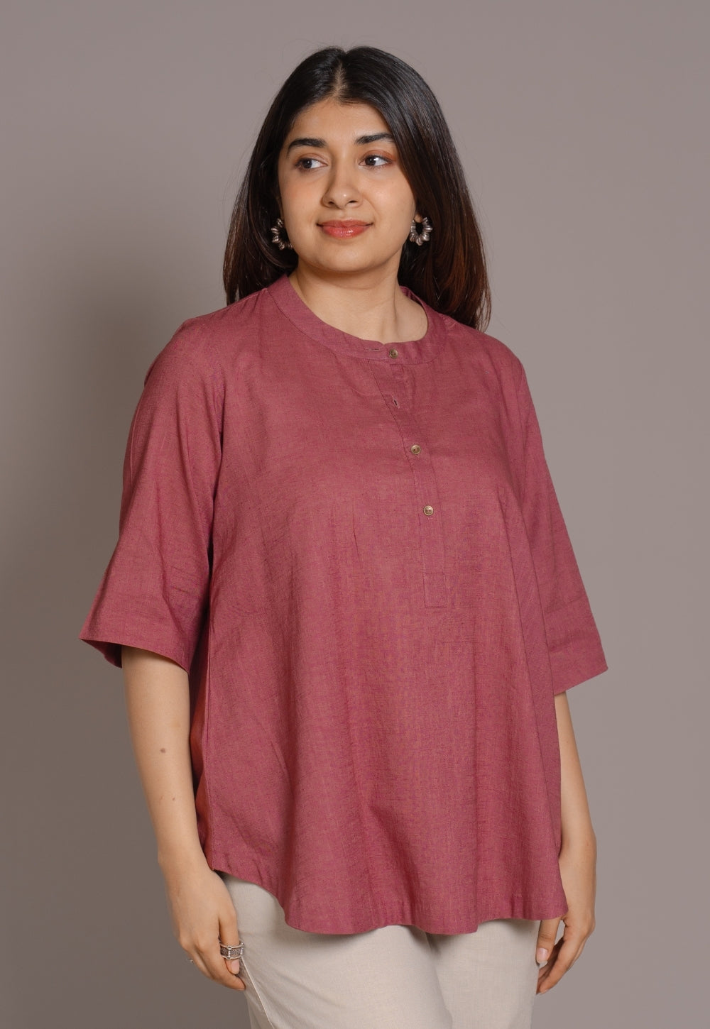Ruby Red Solid Slub Cotton A-Line Short Top - DyeVerse
