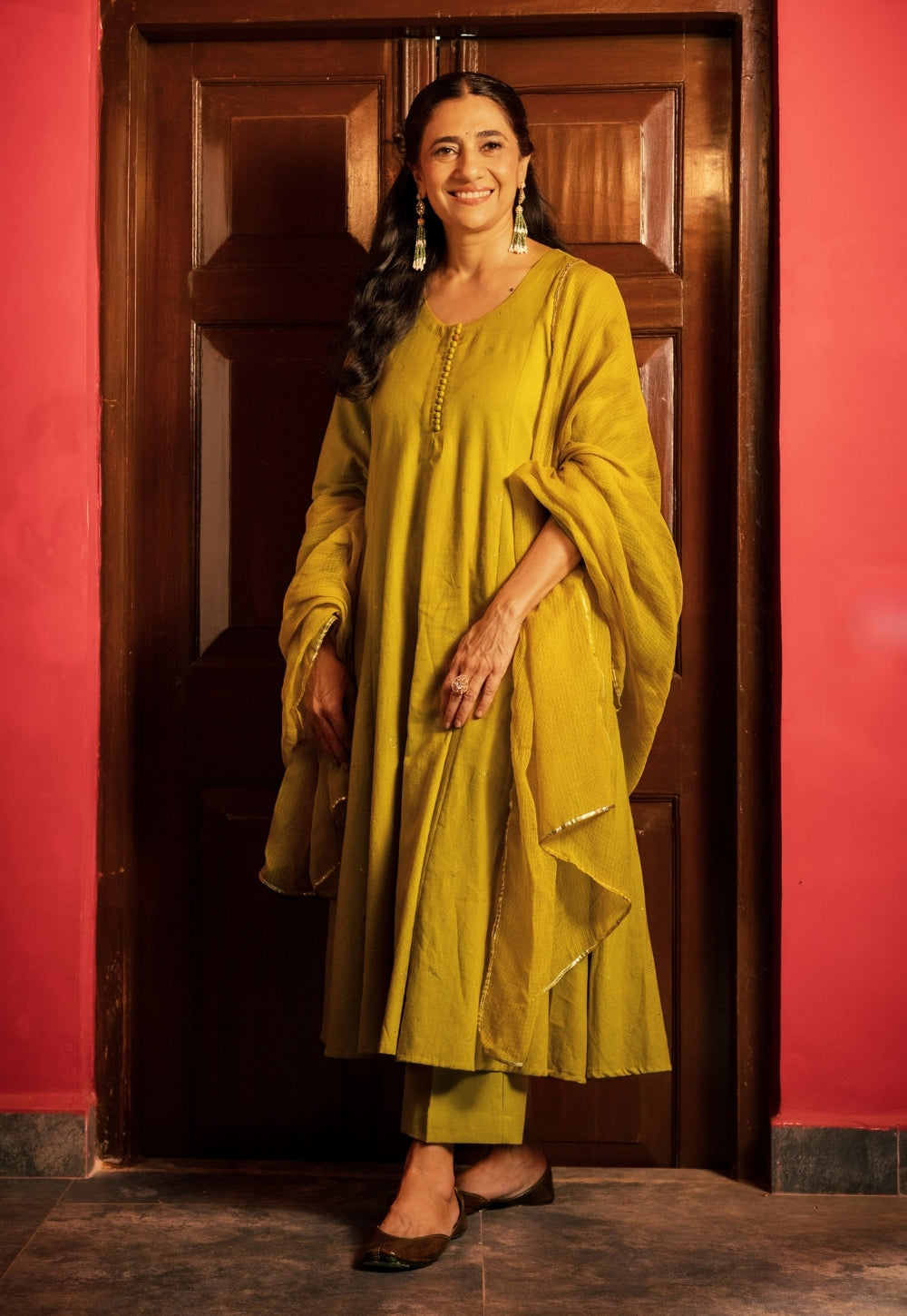 Maryam Yellow Rogan Handblock Printed Cotton Flex Suit Set (Set of 3)