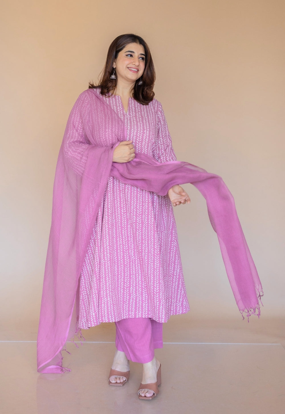 Pink Solid Kota Doria Cotton Dupatta