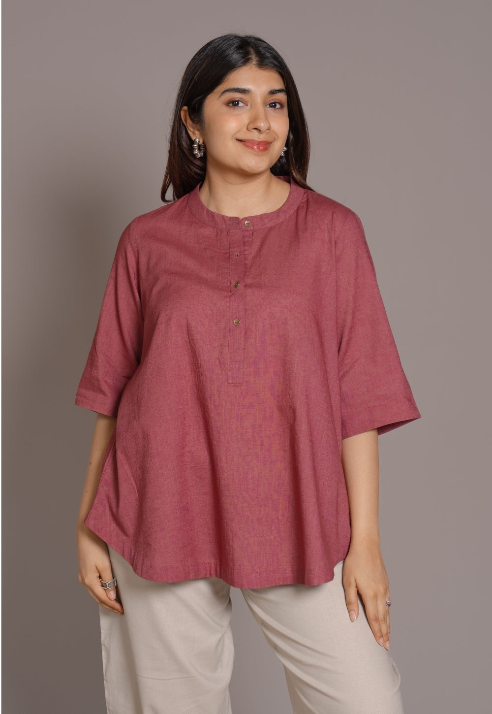 Ruby Red Solid Slub Cotton A-Line Short Top - DyeVerse