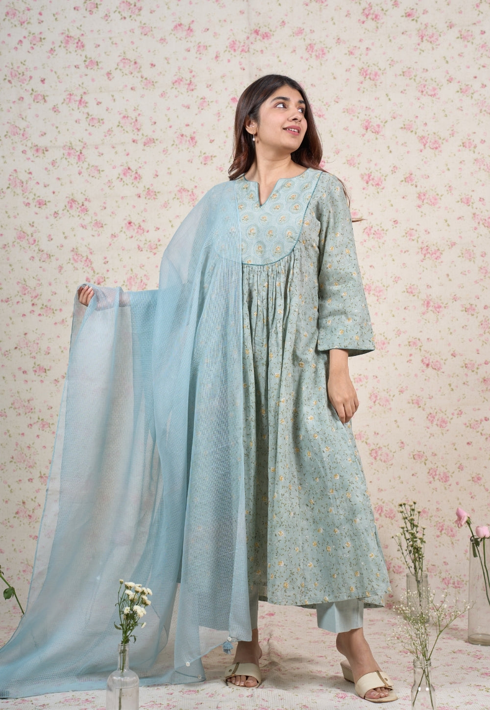 Blue Solid Kota Doria Cotton Dupatta with Tassels