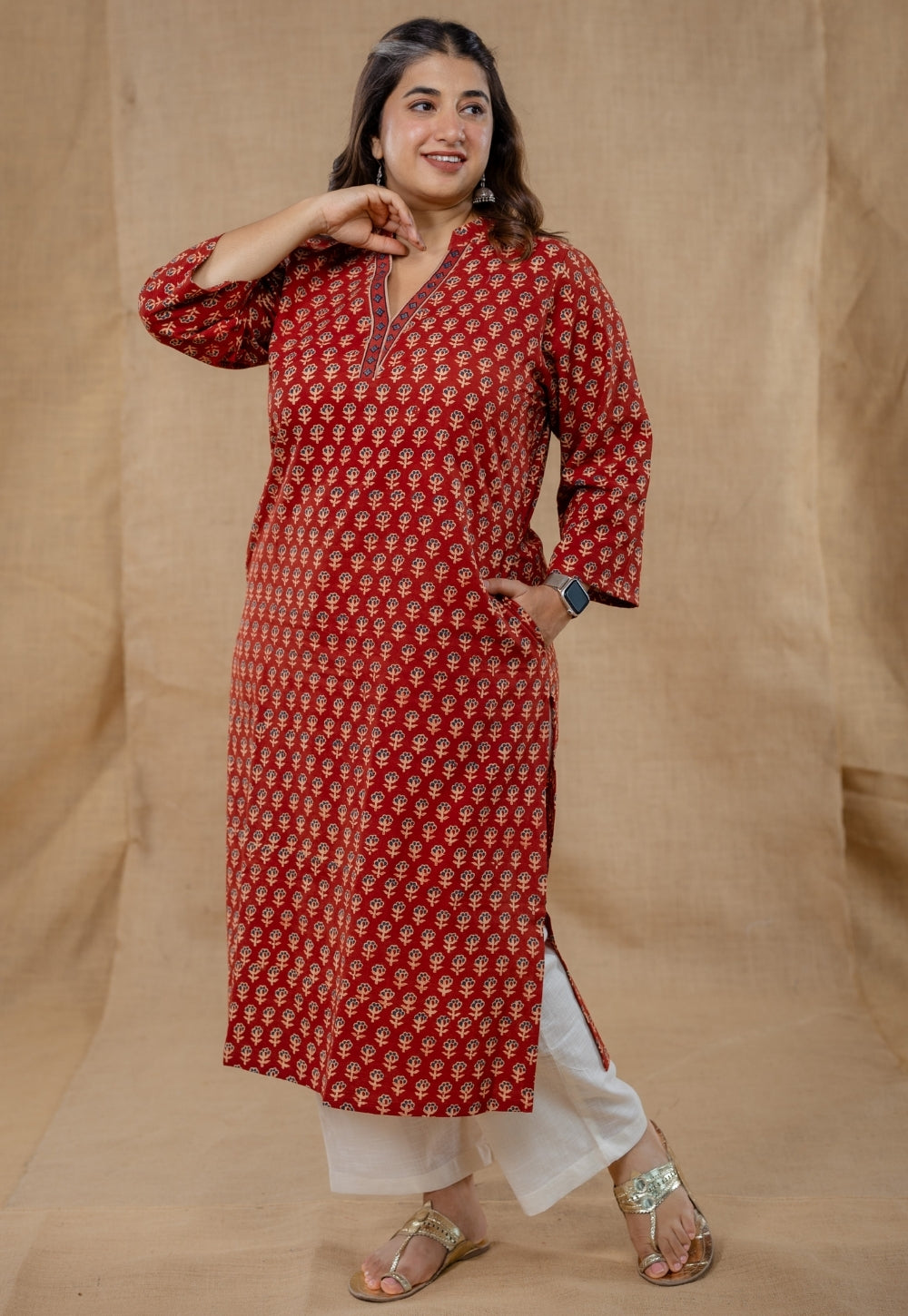 Dia Red Ajrakh Cotton Straight Kurta