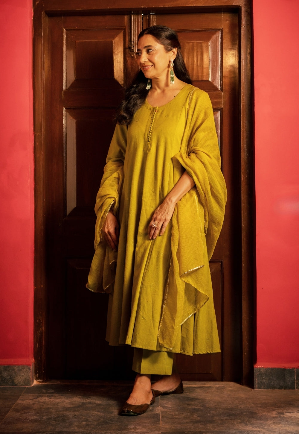 Maryam Yellow Rogan Handblock Printed Cotton Flex Suit Set (Set of 3)