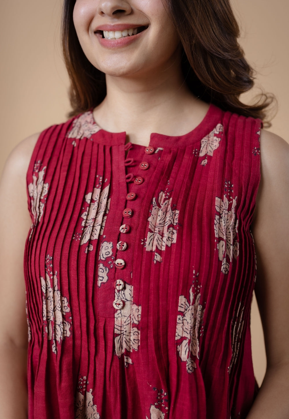 Ryza Red Dabu Slub Cotton A Line Short Top